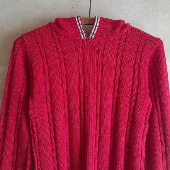 361a. red vintage Faded Glory knit hooded 90s y2k sweater, 10/12 girls - Picture 5 of 8
